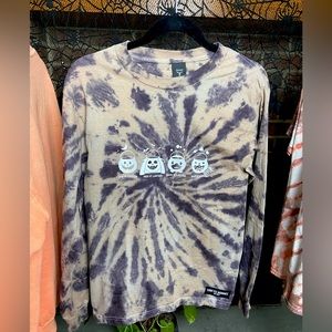 Black and Tan Spiral Tie Dye Jack O’Lantern Long Sleeve Shirt, Size S